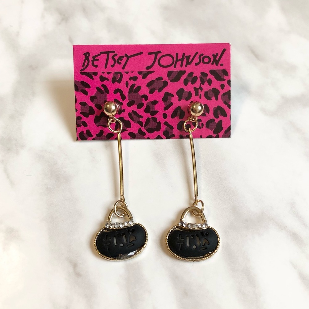 🎉 NWT Betsey Johnson Gold & Black Purse Earrings
